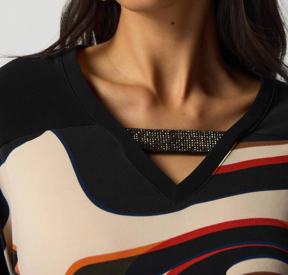 NEW JOSEPH RIBKOFF ronan rhinestone v-neck top in black multi - Picture 5 of 5